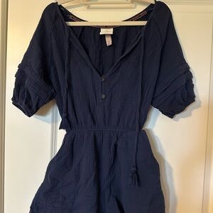 Navy Blue Button-Up Romper